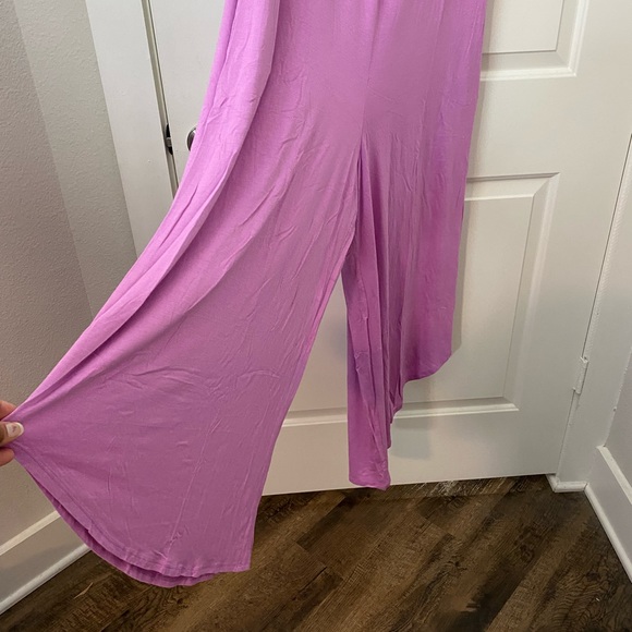 New York & Company Purple Beaded Halter Wide Leg Boho Relaxed Pockets Jumpsuit - Picture 6 of 9